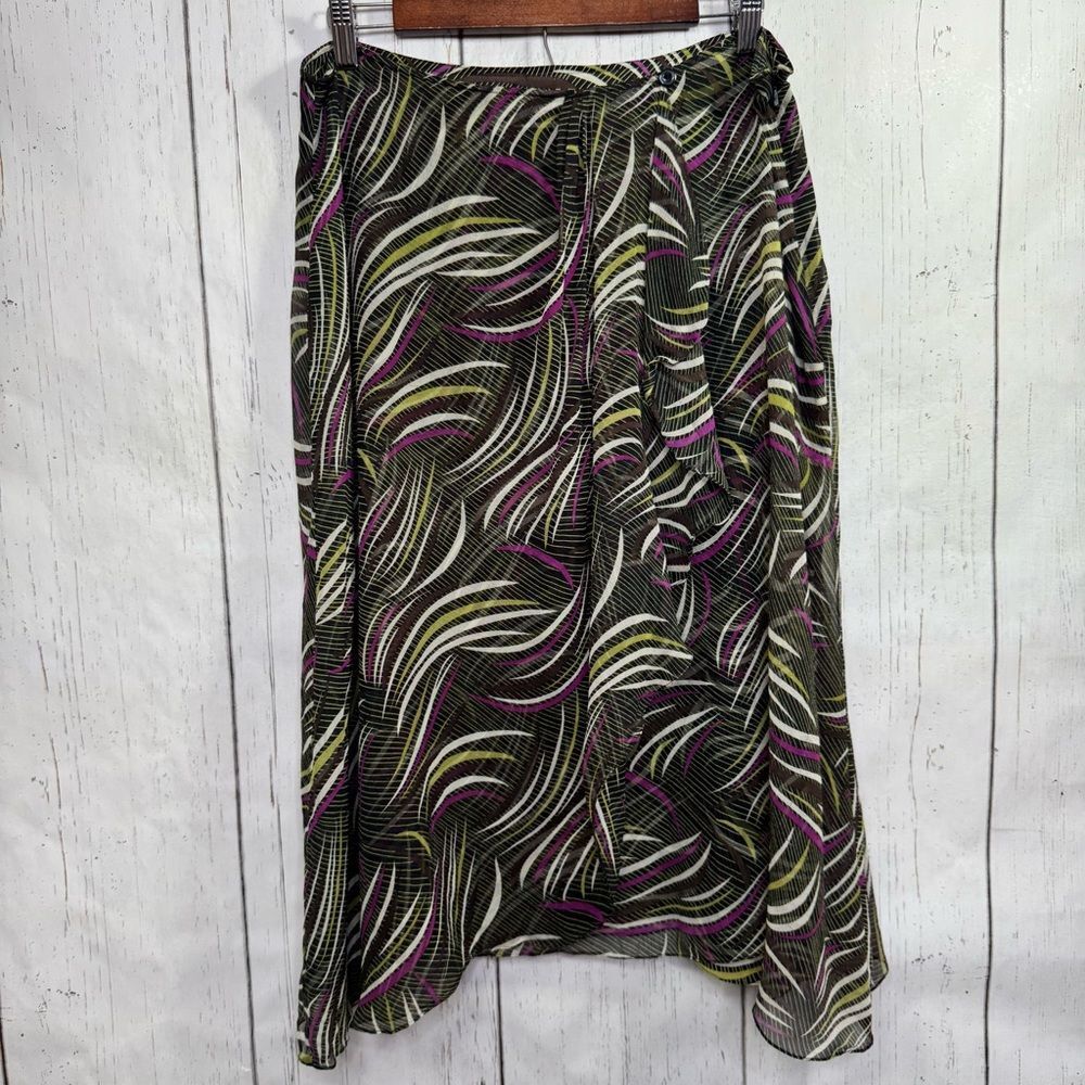 Jones New York 100% Silk Wrap Skirt Abstract Midi Asymmetrical Size 16 Boho